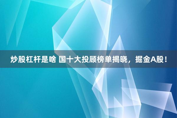 炒股杠桿是啥 國(guó)十大投顧榜單揭曉，掘金A股！