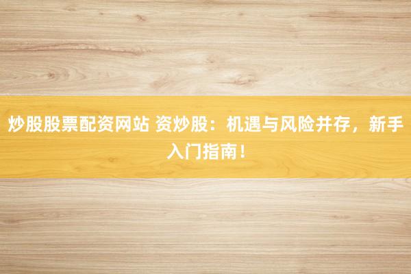 炒股股票配資網(wǎng)站 資炒股：機遇與風險并存，新手入門指南！