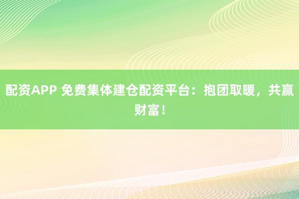 配資APP 免費(fèi)集體建倉配資平臺：抱團(tuán)取暖，共贏財(cái)富！